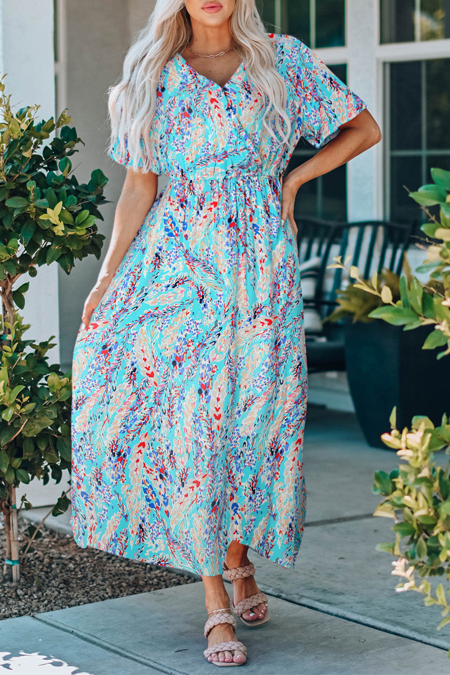 Wrap V Neck Floral Maxi Dress SIZE SML