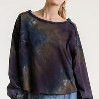 Umgee Full Size Tie Dye Round Neck Long Balloon Sleeve Top Plus Size