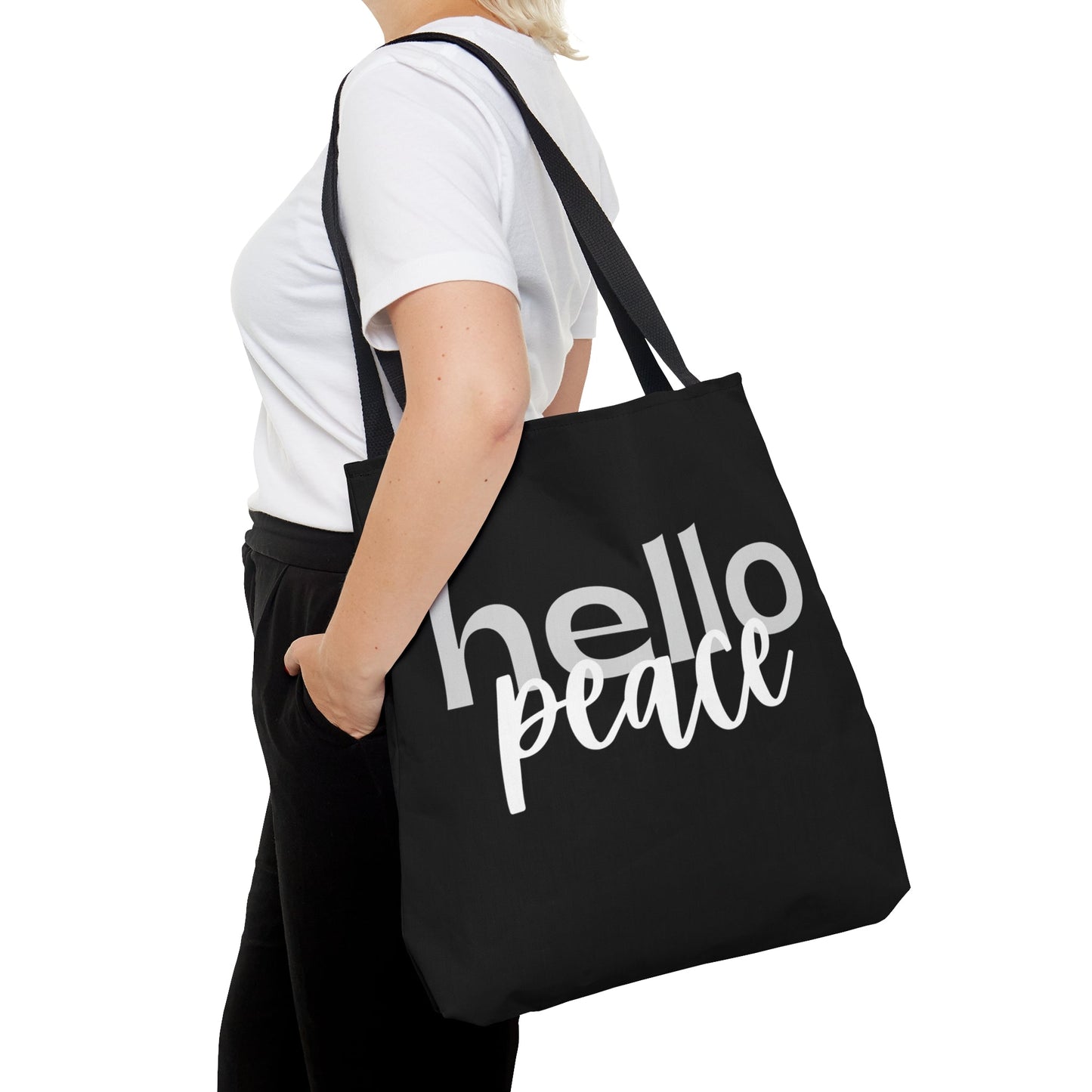 Large Tote Bag Hello Peace Motivational Peaceful Aspiration -