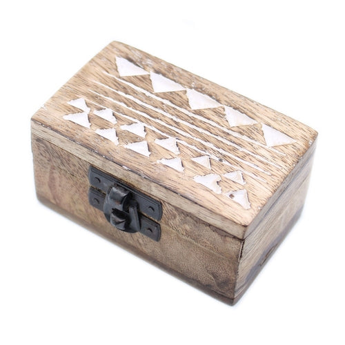 White Washed Wooden Box - Aztec Design