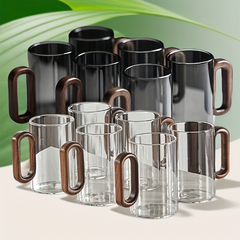 Ecofriendly Glass Mug Set with Dark Walnut Handle