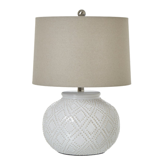 Squat White Beaded Ceramic Lamp