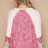 POL Lace Detail Floral Pattern V Neck Top