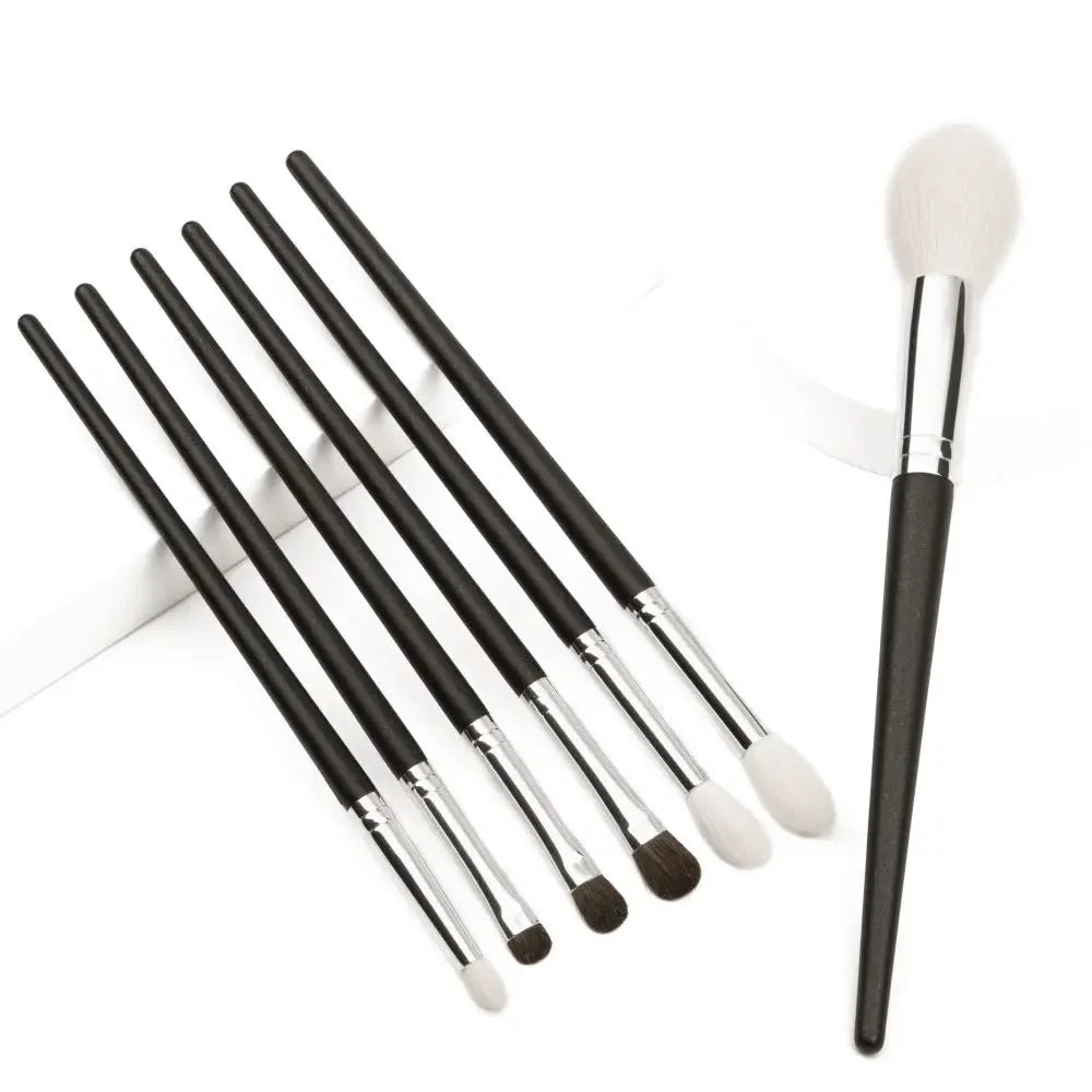 7Pcs Tapered Crease Blending Goat Horse Hair Pencil Angled shader Eyeshadow Cosmetic Kit Highlighting  Makeup Brushes