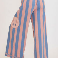 Umgee Peace Sign Patch Striped Wide Leg Pants