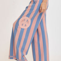 Umgee Peace Sign Patch Striped Wide Leg Pants