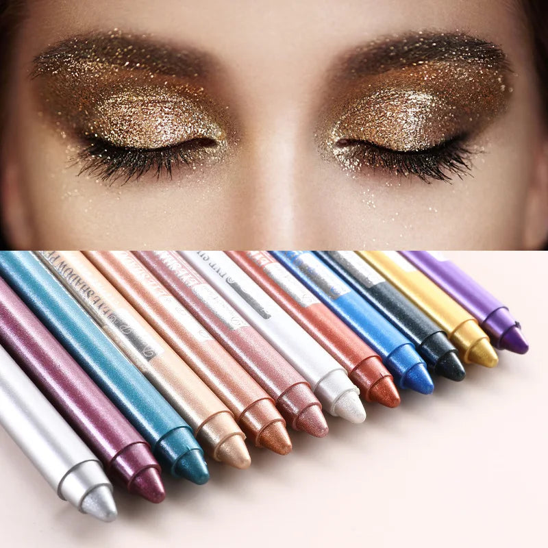 12 Colors Pearlescent Eyeshadow Pen Long Lasting Waterproof Eye Highlighter Shiny Silver Purple Eyeliner Eyeshadow Pen Cosmetics