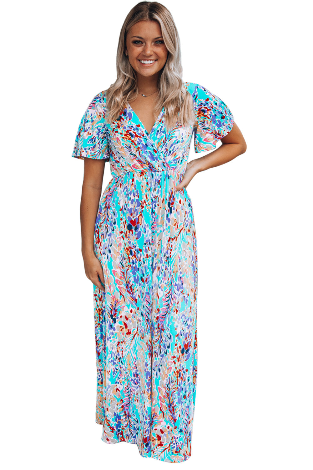 Wrap V Neck Floral Maxi Dress SIZE SML