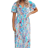 Wrap V Neck Floral Maxi Dress SIZE SML