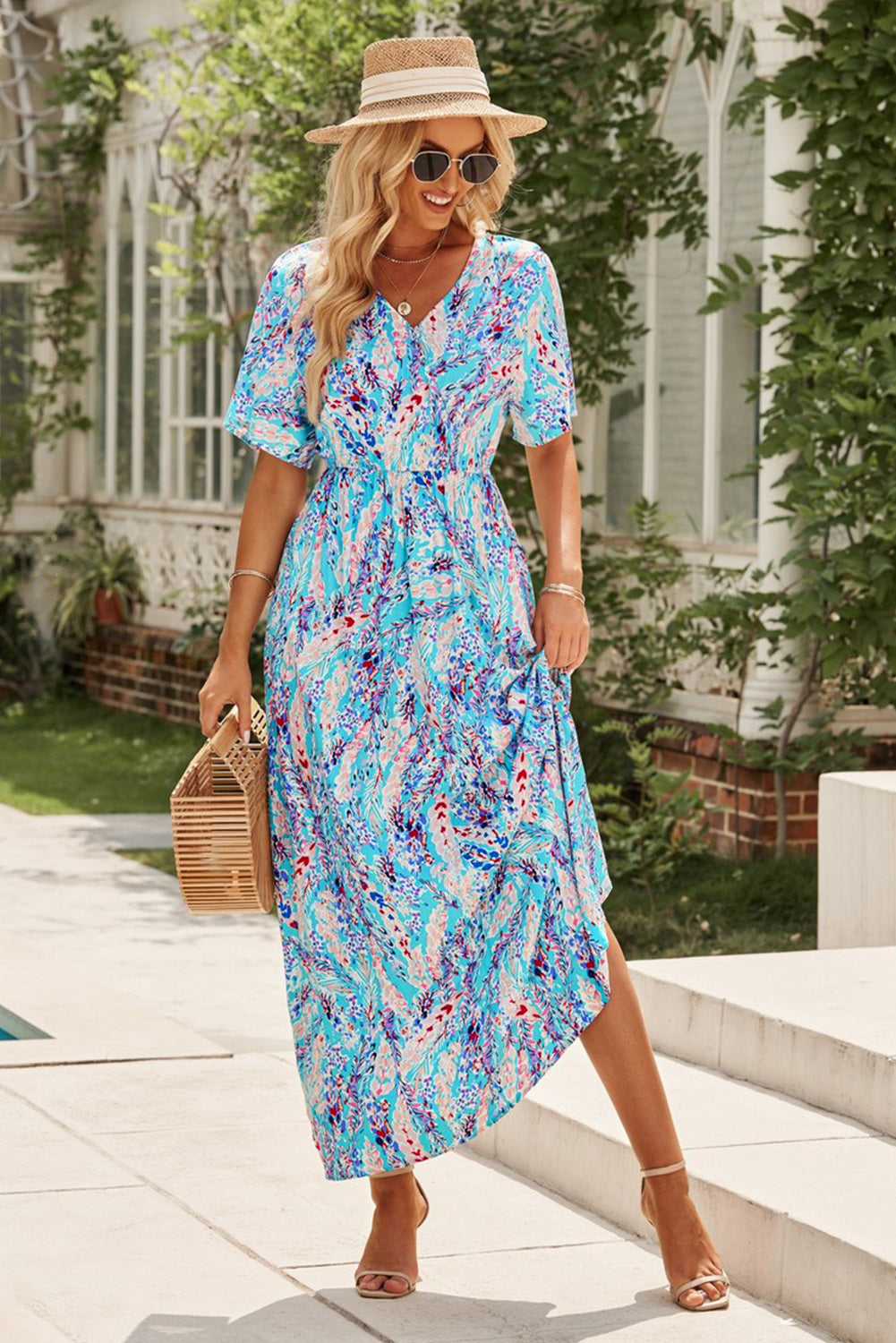 Wrap V Neck Floral Maxi Dress SIZE SML