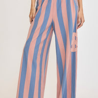 Umgee Peace Sign Patch Striped Wide Leg Pants