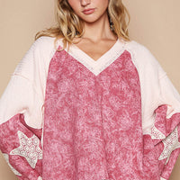 POL Lace Detail Floral Pattern V Neck Top