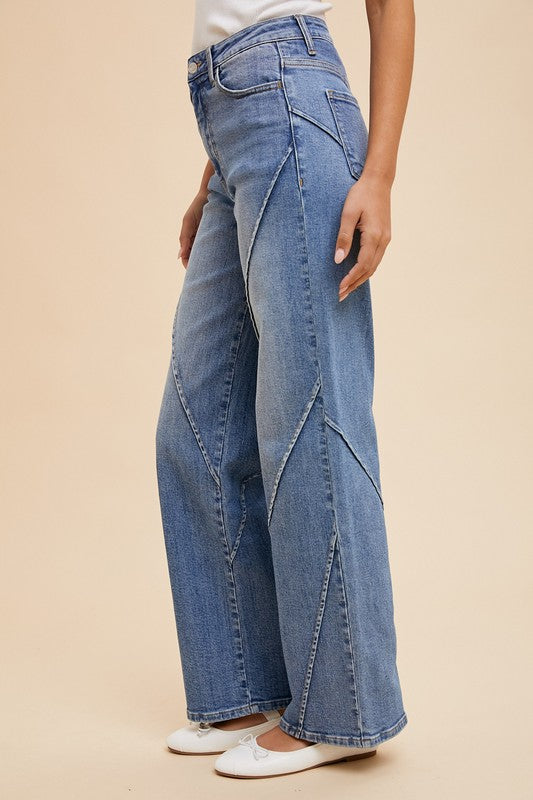 Annie Wear Decorative Seams Wide Leg Jeans