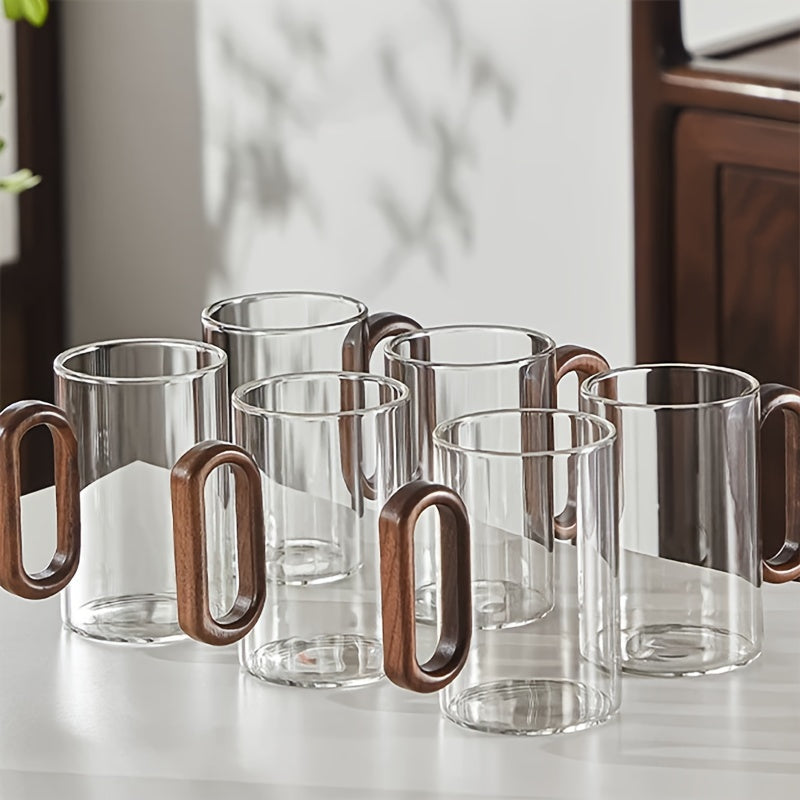 Ecofriendly Glass Mug Set with Dark Walnut Handle