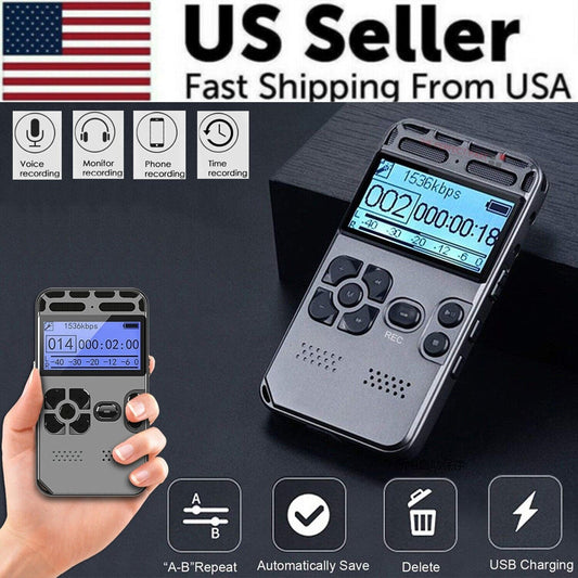 64GB Rechargeable LCD Digital Audio Sound Voice Recorder Dictaphone