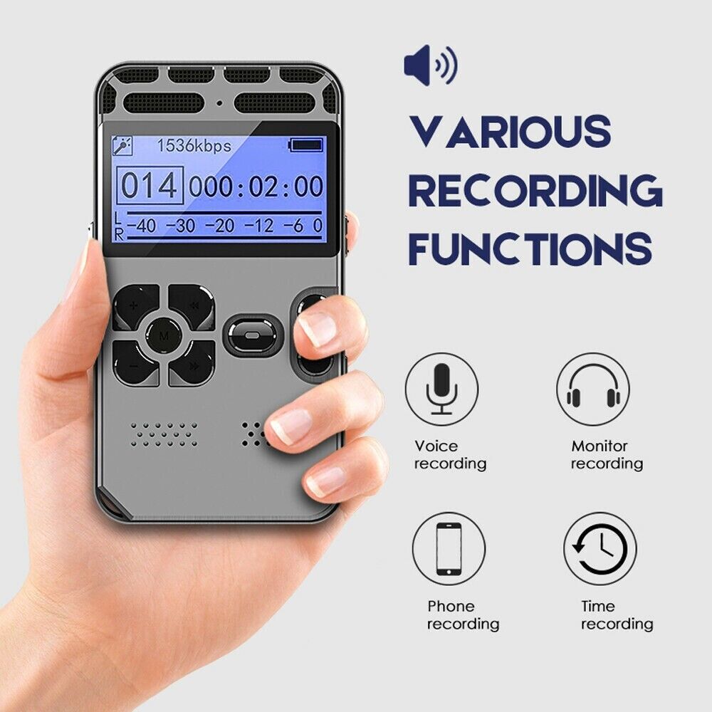 64GB Rechargeable LCD Digital Audio Sound Voice Recorder Dictaphone