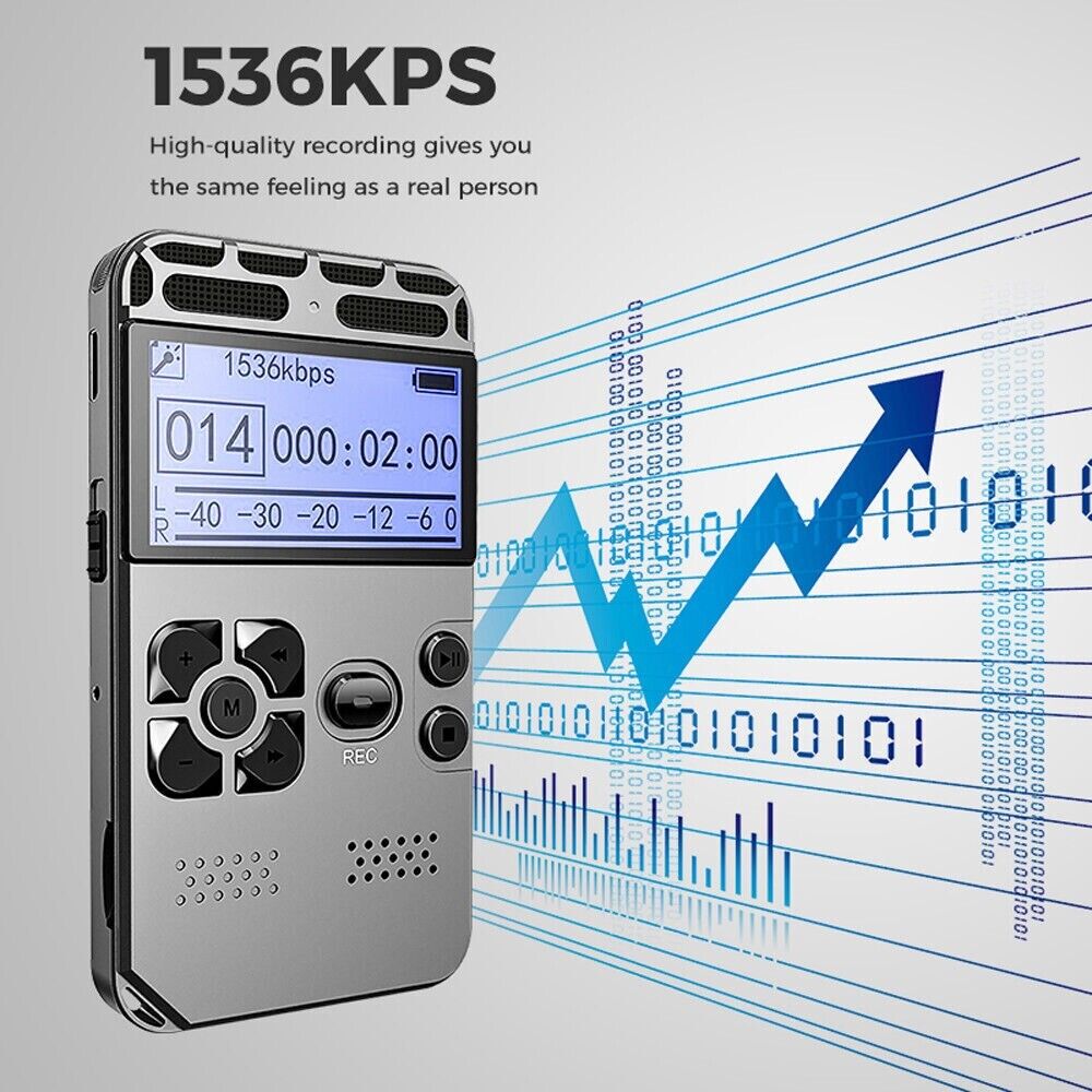 64GB Rechargeable LCD Digital Audio Sound Voice Recorder Dictaphone