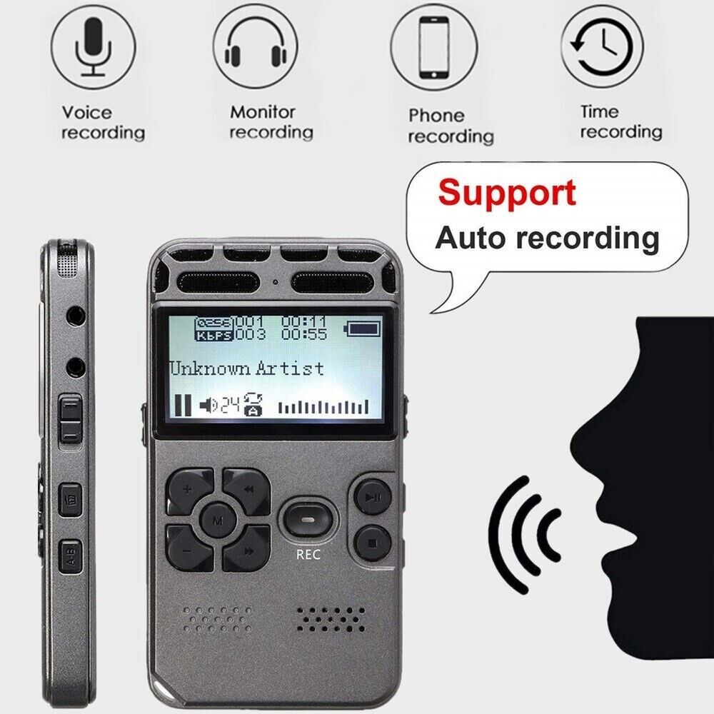 64GB Rechargeable LCD Digital Audio Sound Voice Recorder Dictaphone