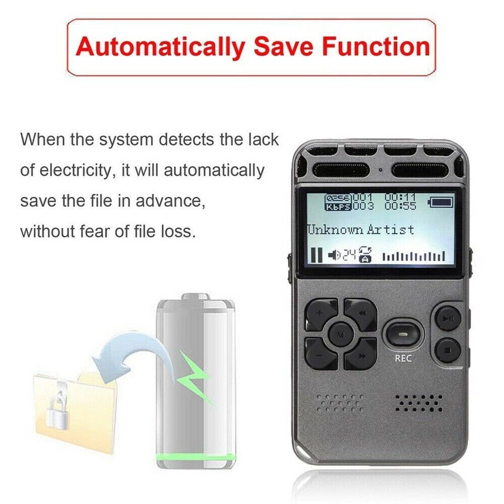 64GB Rechargeable LCD Digital Audio Sound Voice Recorder Dictaphone