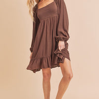 Aemi + Co Ruffled Hem Square Neck Balloon Sleeve Mini Dress