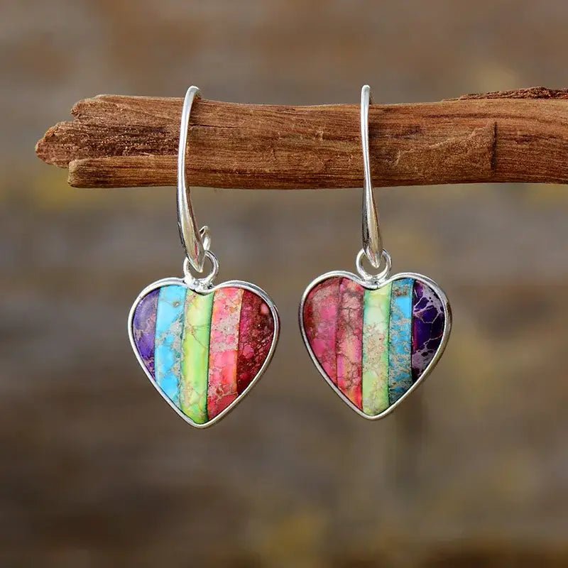 7 Chakra Heart Earrings