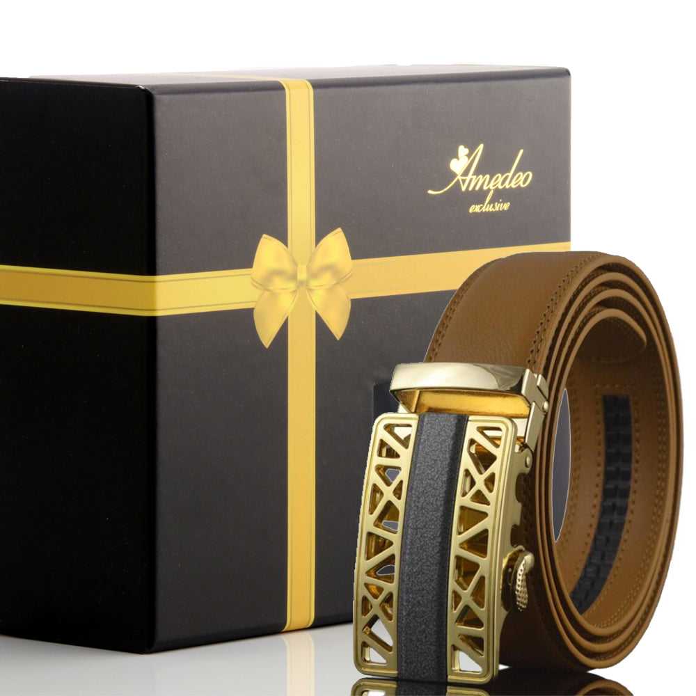 Men's Smart Ratchet No Holes Automatic Buckle Belt in Gold Color