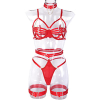 The New Women's Milk Silk Hollow Erotic Lingerie Four-Piece Set