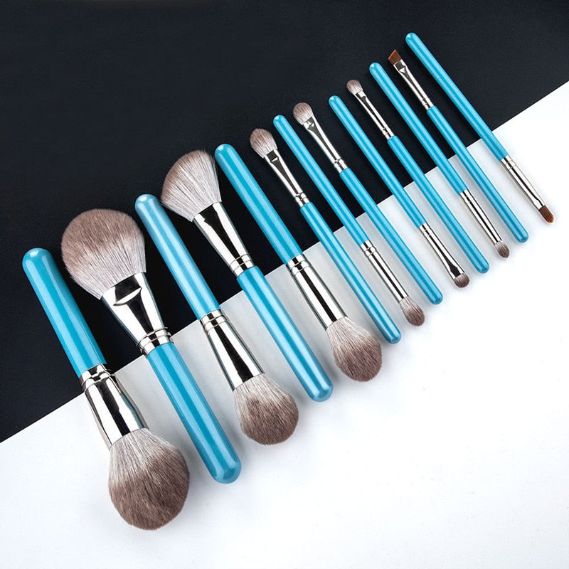 13 pcs Blue Makeup Brushes Set Powder Blush Blending Eye shadow Lip