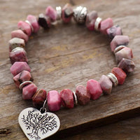 Tree of Life Rhodonite Stretch Bracelet