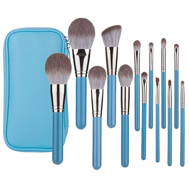 13 pcs Blue Makeup Brushes Set Powder Blush Blending Eye shadow Lip