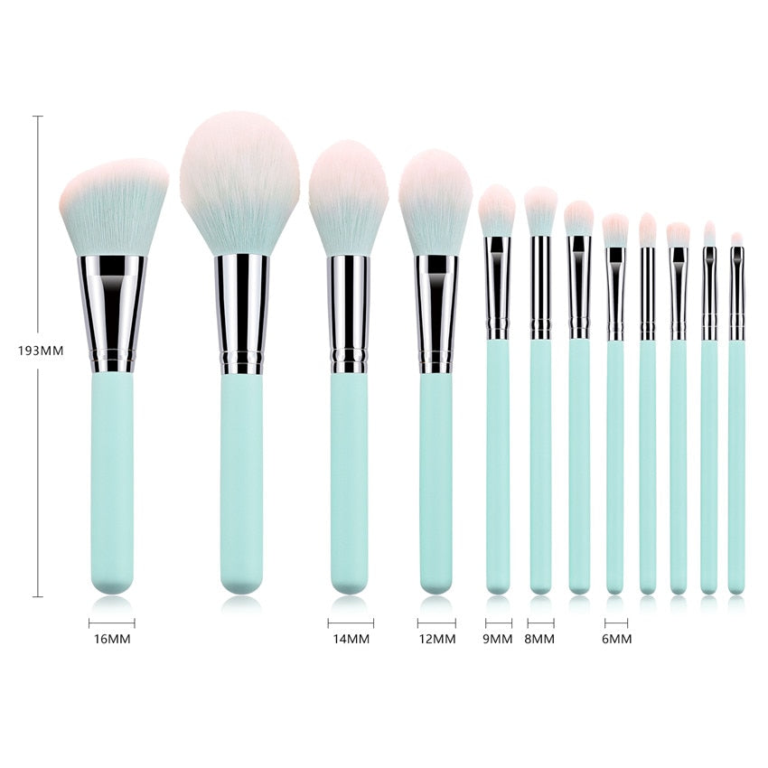 12pcs/set Makeup Brushes Light Blue Beauty Cosmetics Foundation Blush