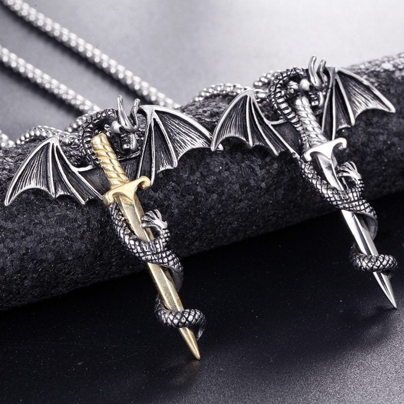 Flying Dragon With Sword Necklace