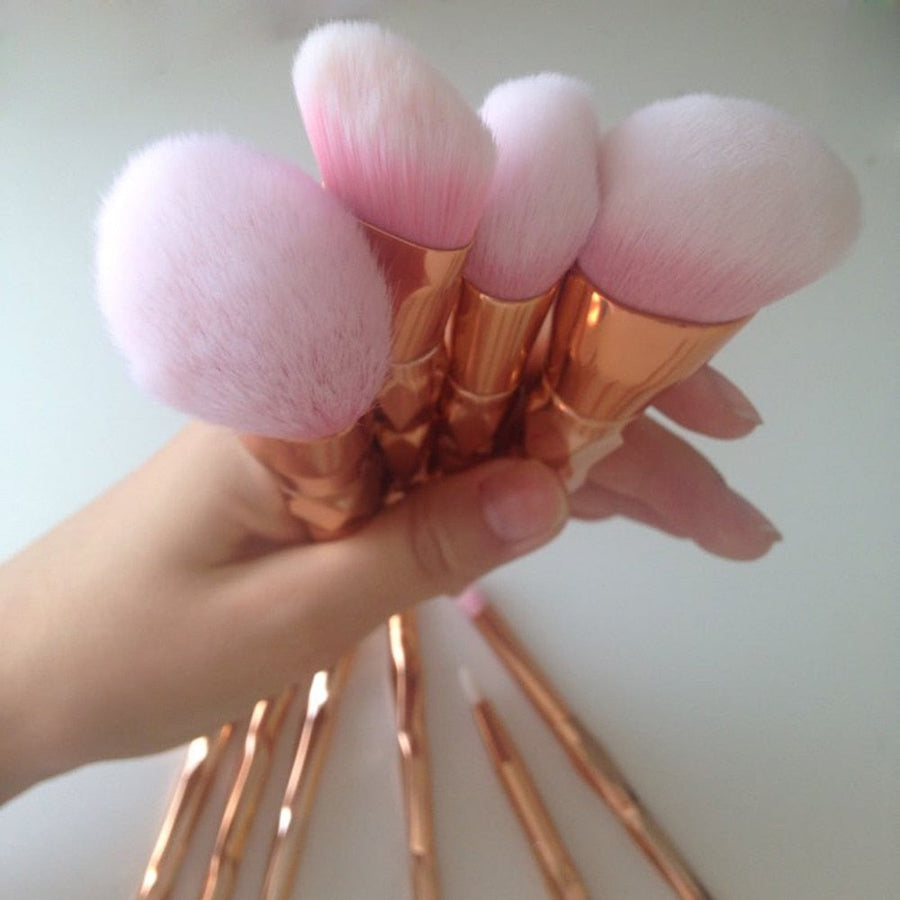 11Pcs Diamond Rose Gold Makeup Brushes Set Mermaid Fishtail Shaped