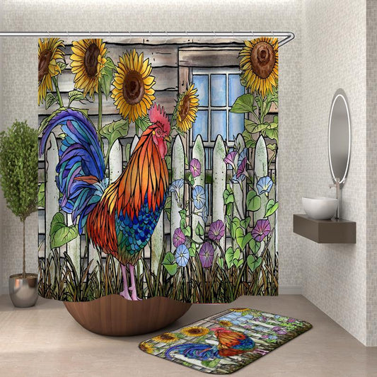 AUST ONLY Sunflowers And Rooster Painting Shower Curtain