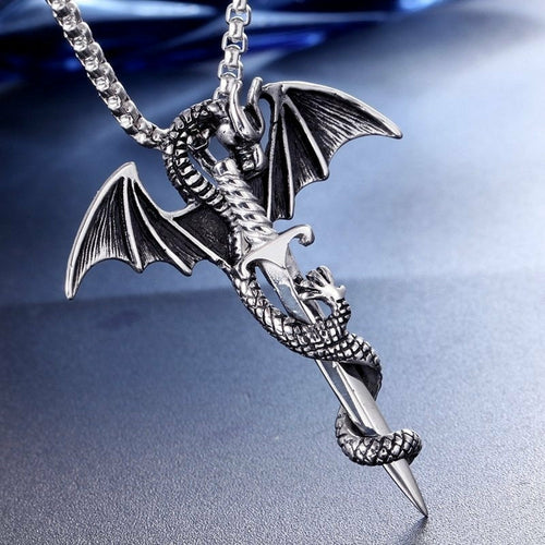 Flying Dragon With Sword Necklace