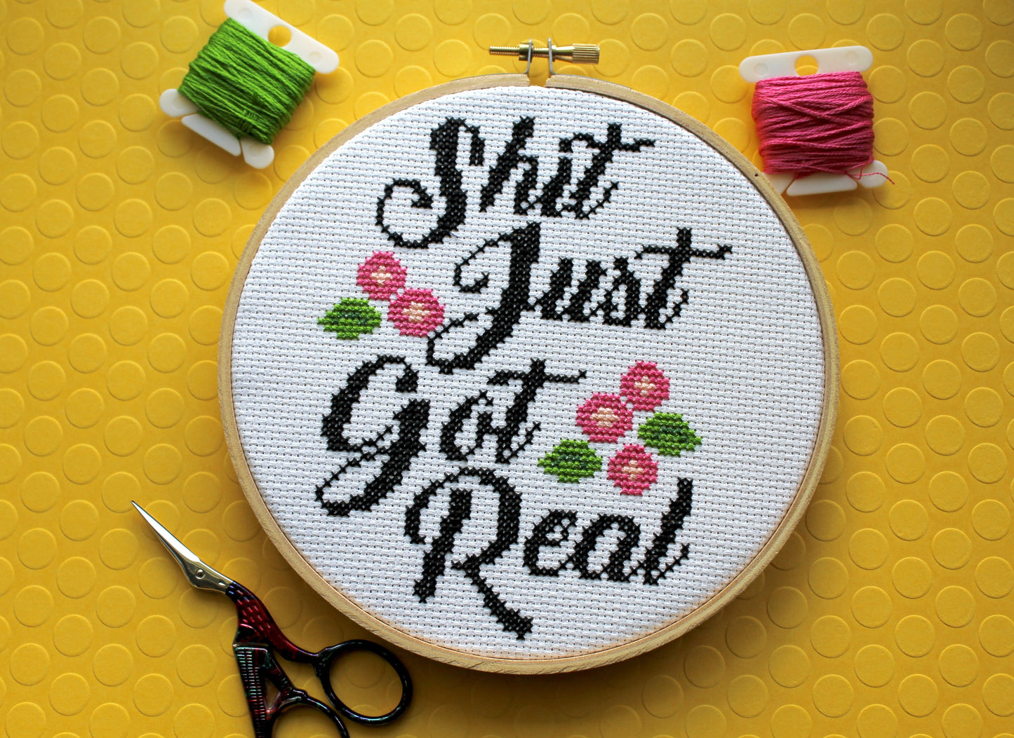 Sh*t Just Got Real Counted Cross Stitch DIY KIT Intermediate