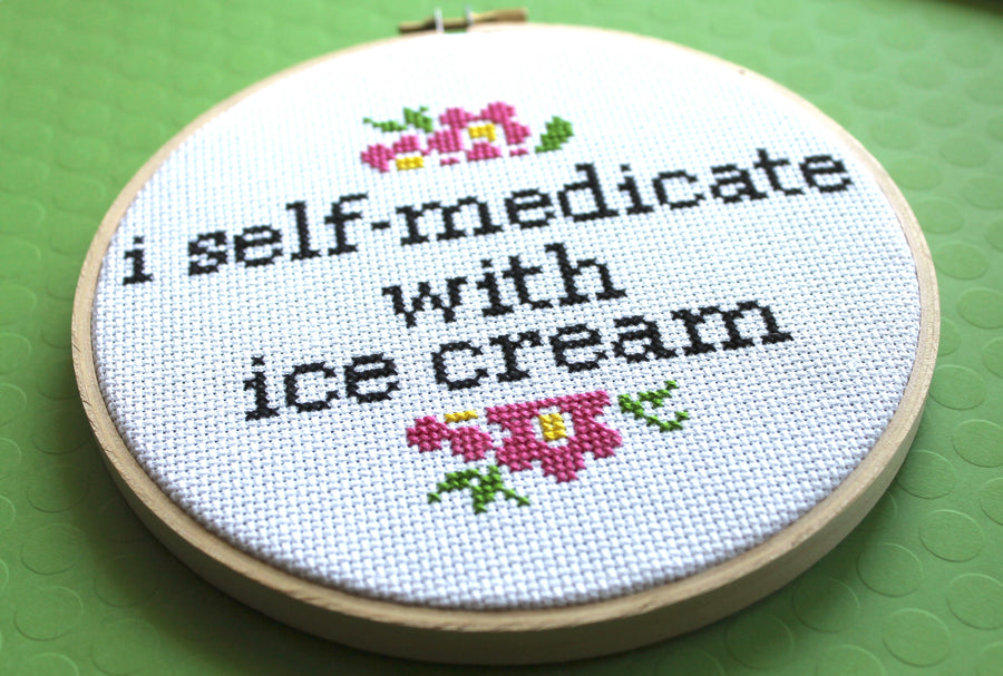 I Self-Medicate With Ice Cream Counted Cross Stitch DIY KIT