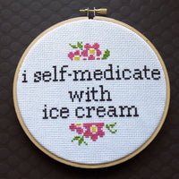 I Self-Medicate With Ice Cream Counted Cross Stitch DIY KIT