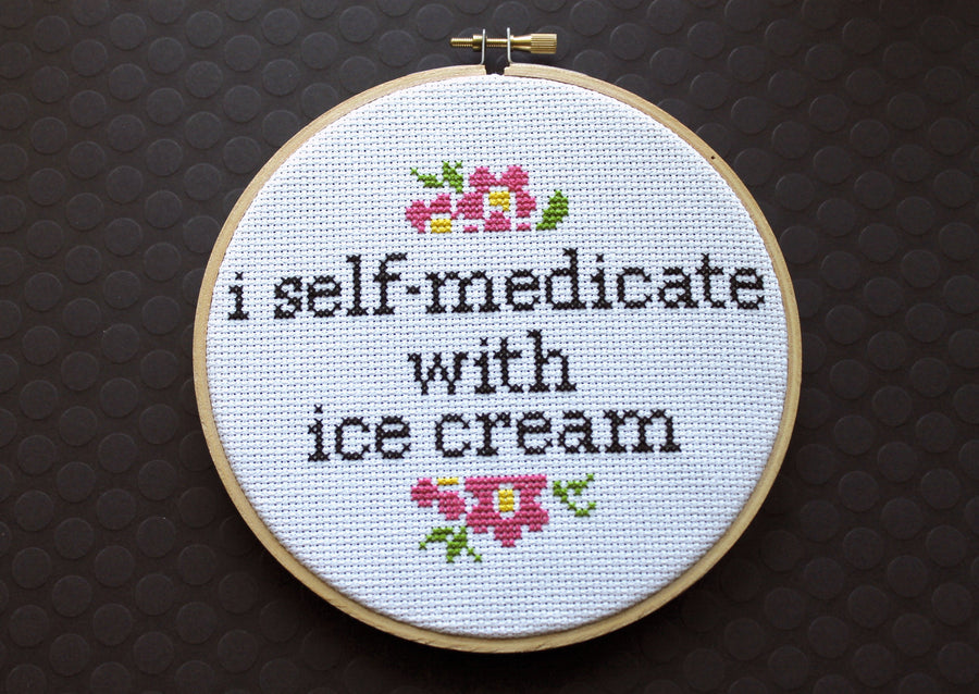 I Self-Medicate With Ice Cream Counted Cross Stitch DIY KIT