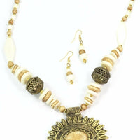 Sun Mandala Flower Pendant Necklace & Earring Set