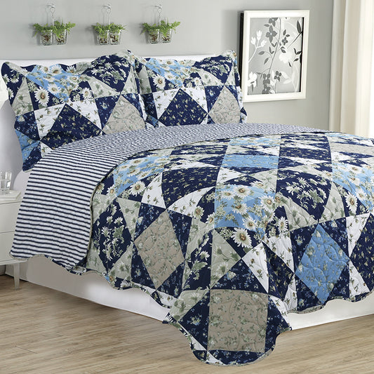 Kim - 3 Piece Quilt Set - Navy Bedtime