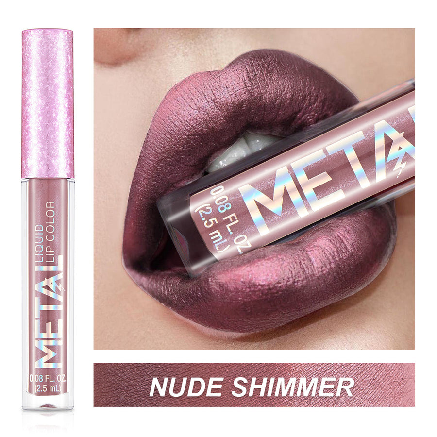 Nude Glitter Shimmer Lipstick Waterproof Long