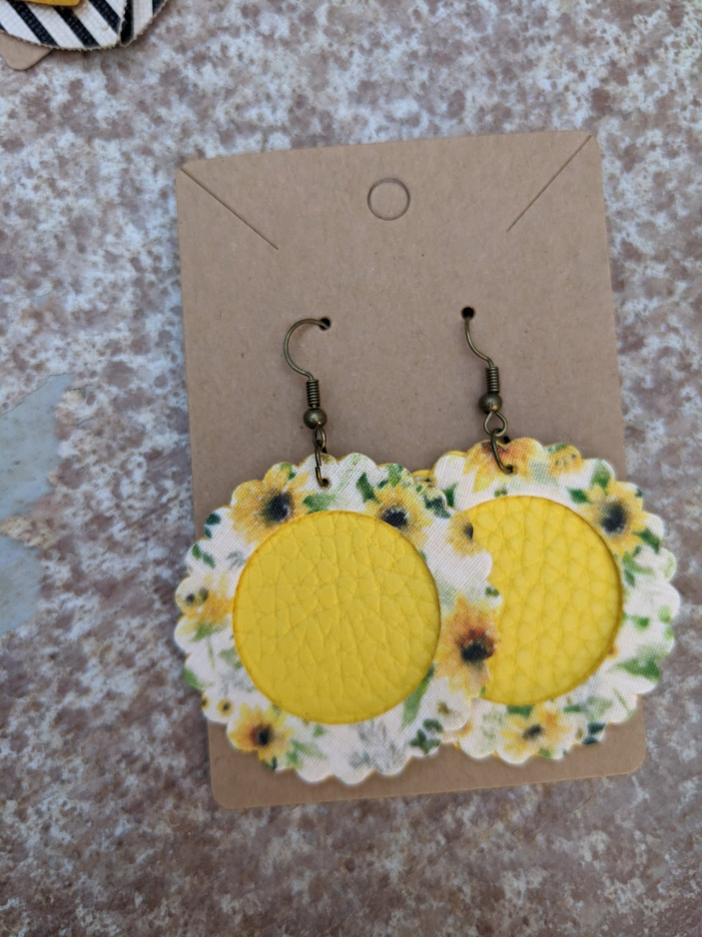 Handmde sunflower collection faux leather earrings