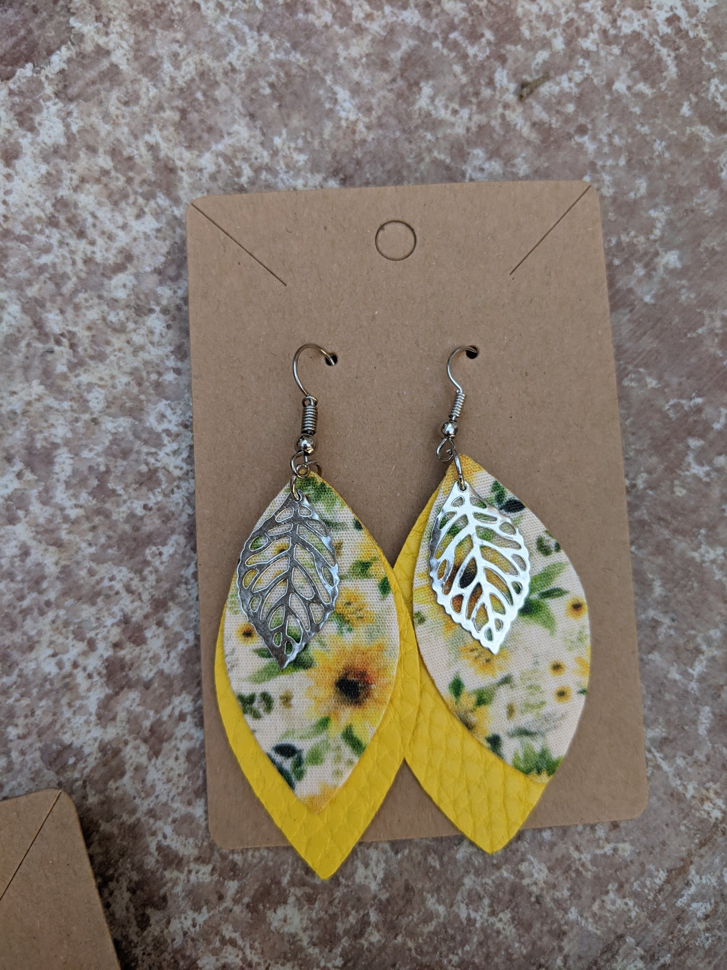 Handmde sunflower collection faux leather earrings