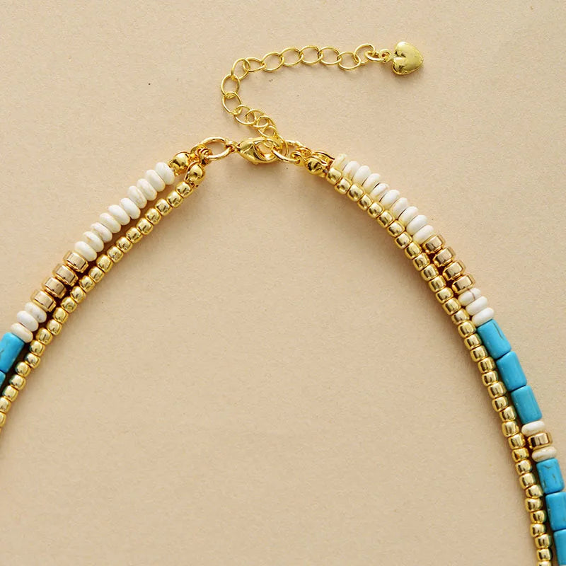 Turquoise & Gold Seed Beads Necklace