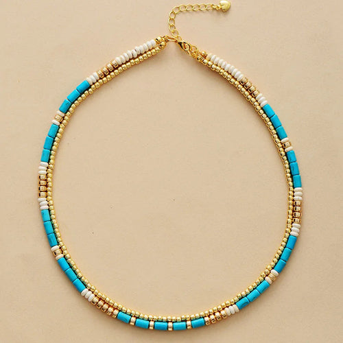 Turquoise & Gold Seed Beads Necklace