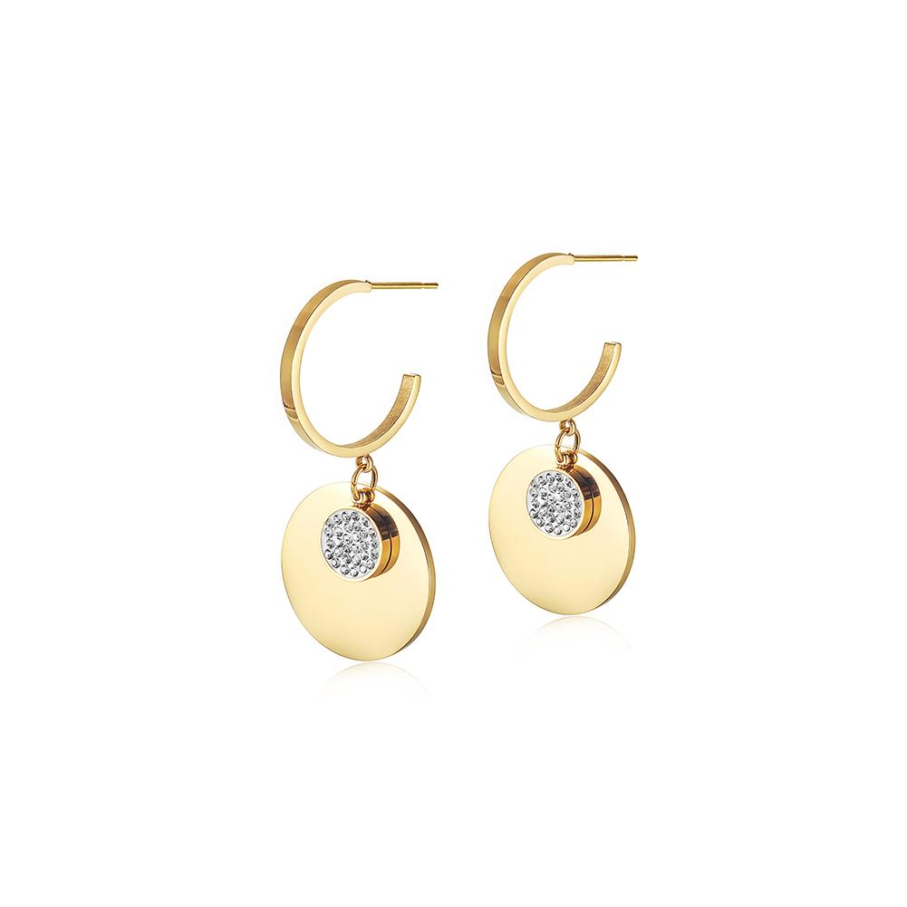 DOUBLE ROUND DANGLE CZ EARRINGS