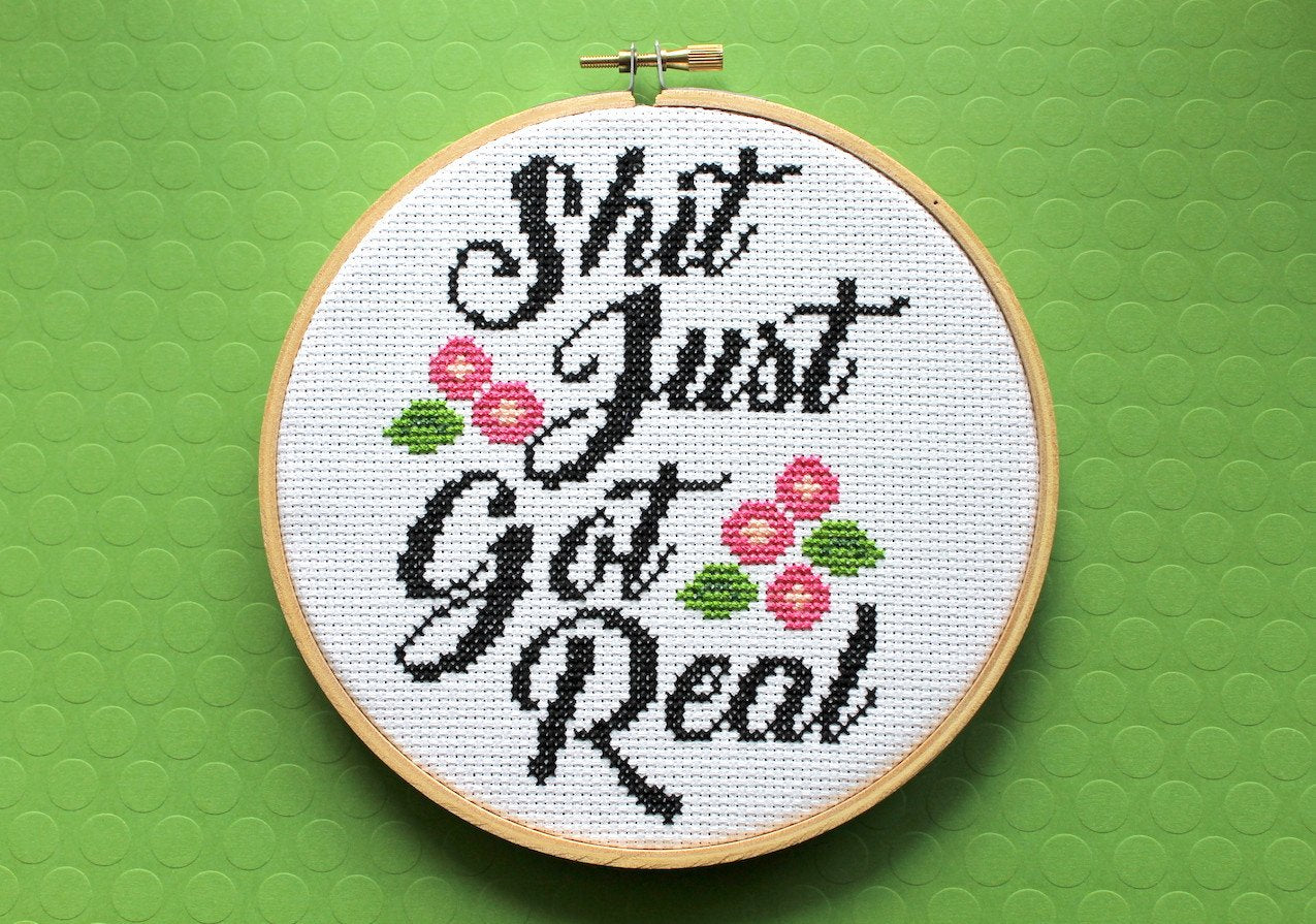 Sh*t Just Got Real Counted Cross Stitch DIY KIT Intermediate