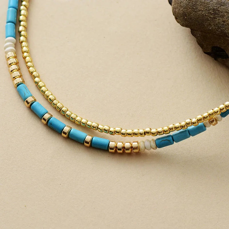 Turquoise & Gold Seed Beads Necklace