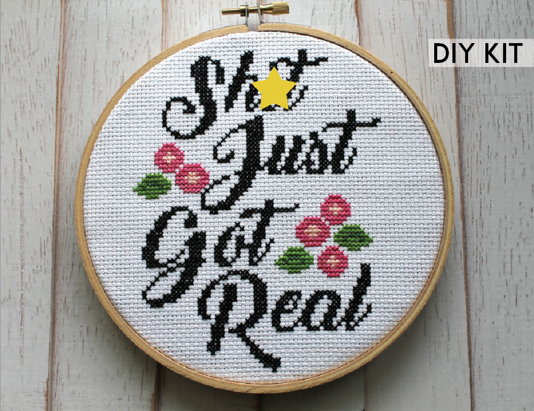 Sh*t Just Got Real Counted Cross Stitch DIY KIT Intermediate